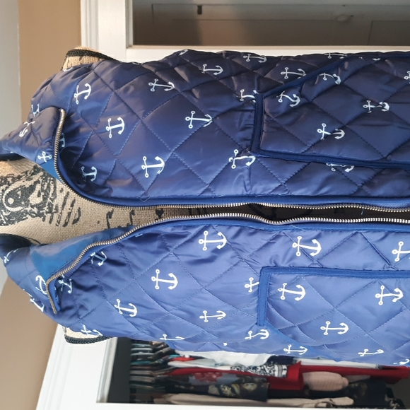 Ladies Blue Nylon Vest with Anchors - Picture 2 of 4